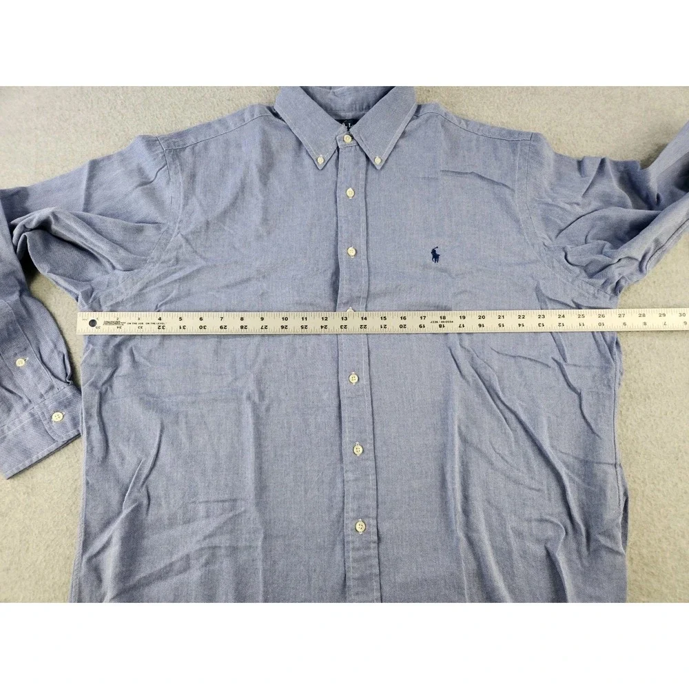 Ralph Lauren Yarmouth Mens Shirt Cotton 17 34 Micro Check Blue Button Logo Pony